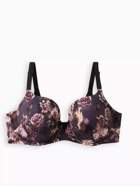NWT Torrid 42C  Lightly Lined T-Shirt Bra Curve Floral Roses Black Purple